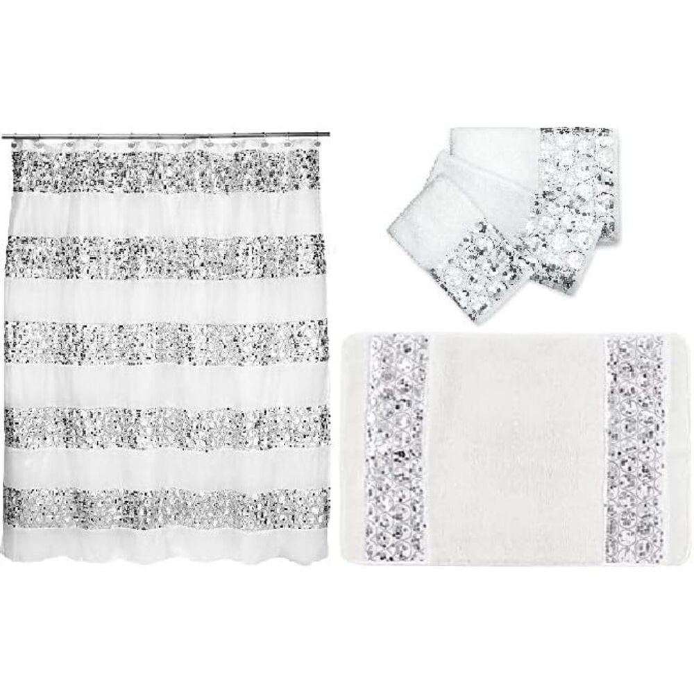 Bundle: 5 Items: Sinatra Shower Curtain, Bath Towel, Hand Towel, Fingertip Towel
